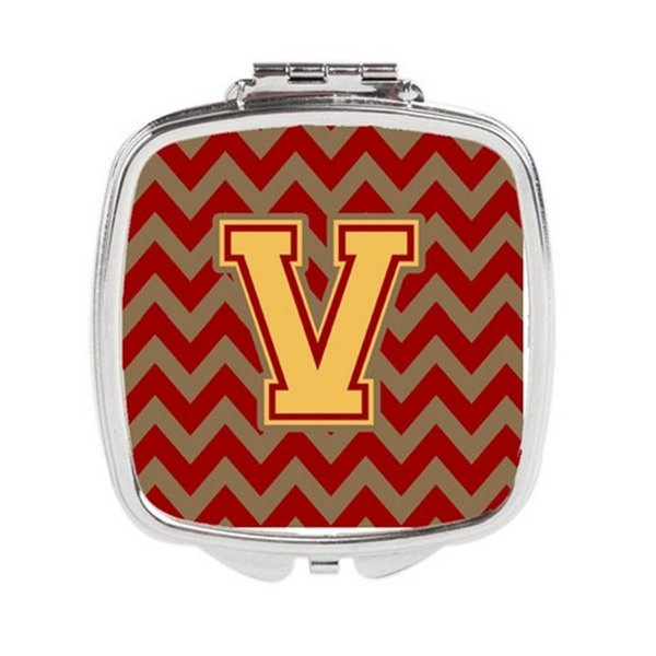 Carolines Treasures Letter V Chevron Garnet and Gold Compact Mirror CJ1048-VSCM